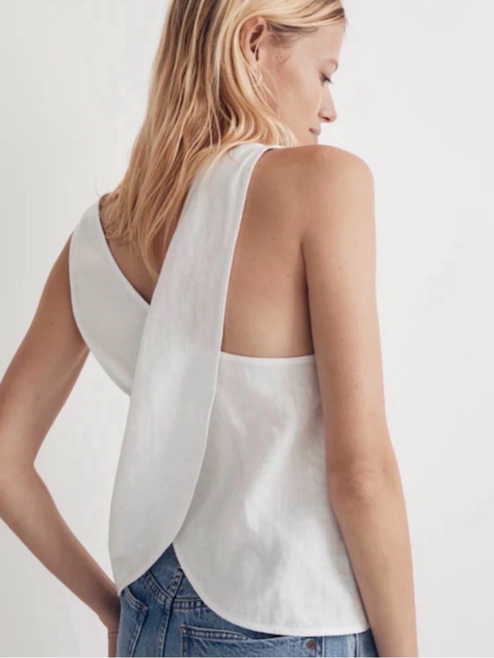 Madewell White 100% Linen Cross-Back Sleeveless Top